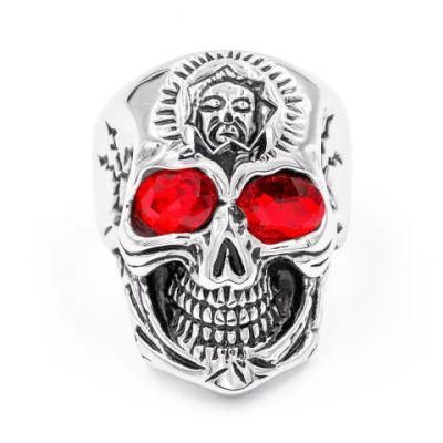 Biker Jewelry Skull Design with Red Eye Fashion Men Ring
