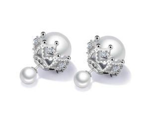 2018 New Jewelry Stud Earrings Tiny Shining CZ Surround White Imitation Pearl Double Side Brincos for Women Party Gifts