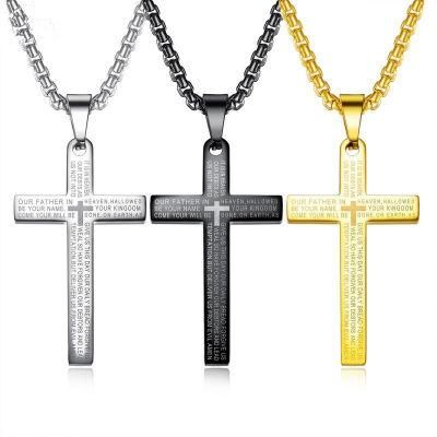 Men&prime; S Stainless Steel Cross Pendant Necklace with Stainless Steel Chain