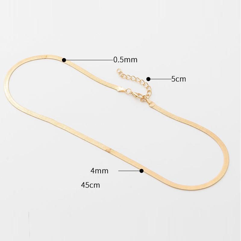 Plated Adjustable Herringbone Flat Snake Chain Necklace Fashion Jewelry