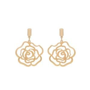 Women Fashion Jewelry Accessories Hollow Thin Rose Flower Crystal Gold Earrings