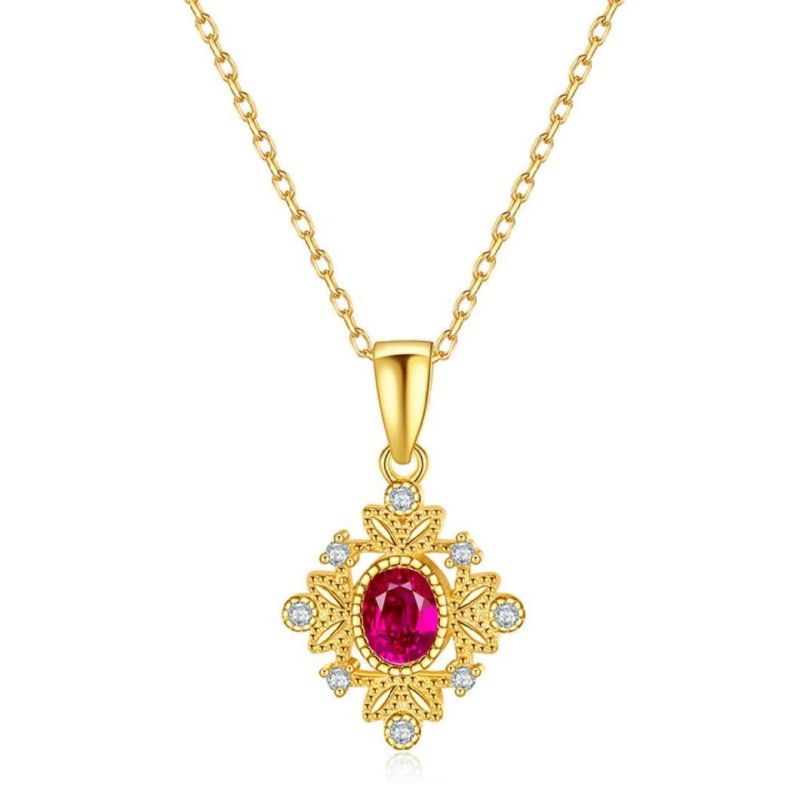 925 Sterling Silver 14K Gold Plated Red Zircon Clavicle Chain Necklace Women Light Luxury Classic Wedding Jewelry