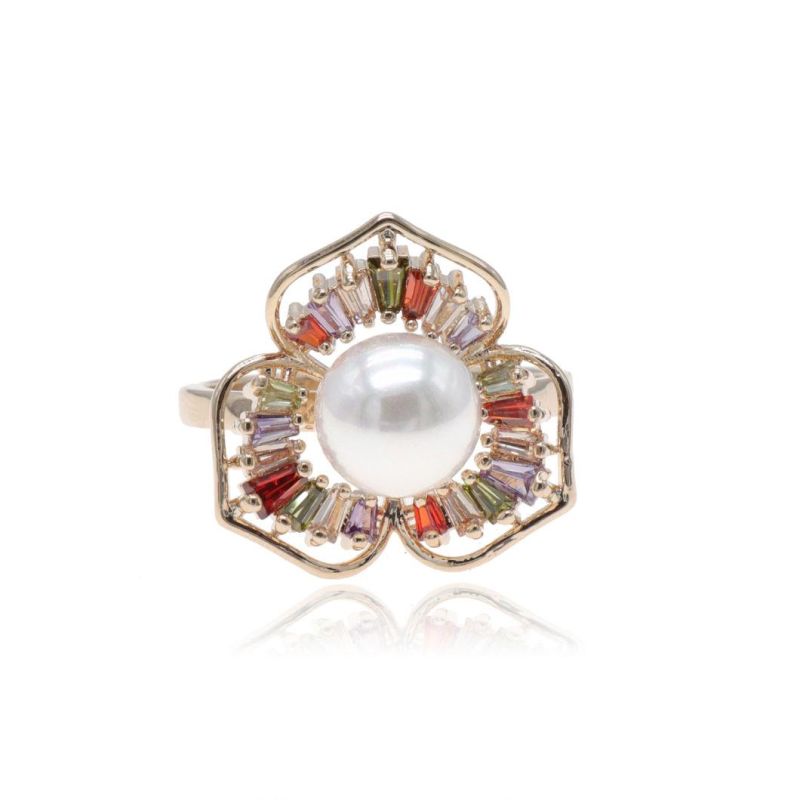 Wholesale Pearl Zircon Gold Plated Ladies Fashion Rings