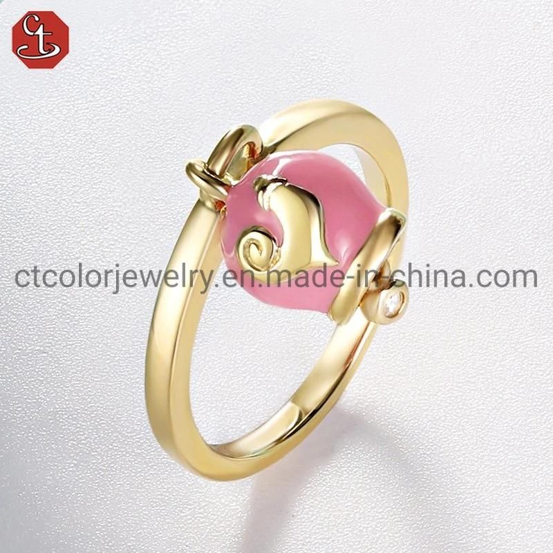 Fashion Jewelry 925 Sterling Silver Small Bell 18K Gold Plated Rings with Enamel