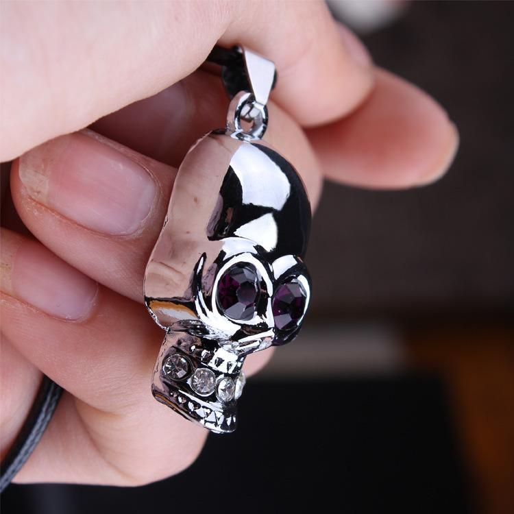 Men Halloween Alloy States Domineering Full Crystal Stone Skull Necklace