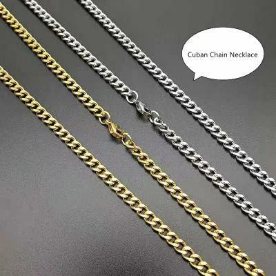 18K Gold Plated Nickel-Free Hypoallergenic Jewelry Stainless Steel Cuban Chain Necklaces for Men Women