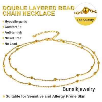 Wholesale Filled Gold Flat Crossed with Half Bead Thin Necklace for Ladies&prime; Fashion Jewelries