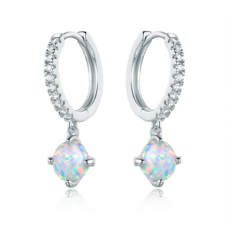 New Arrival Elegant Jewelry Unique Delicate Round Cut Opal Line Drop Earrings S925 Gold Plated