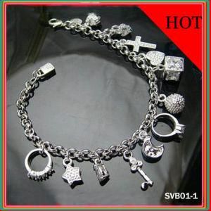 New Solid Silver Charms Bracelet (SVB01-1)