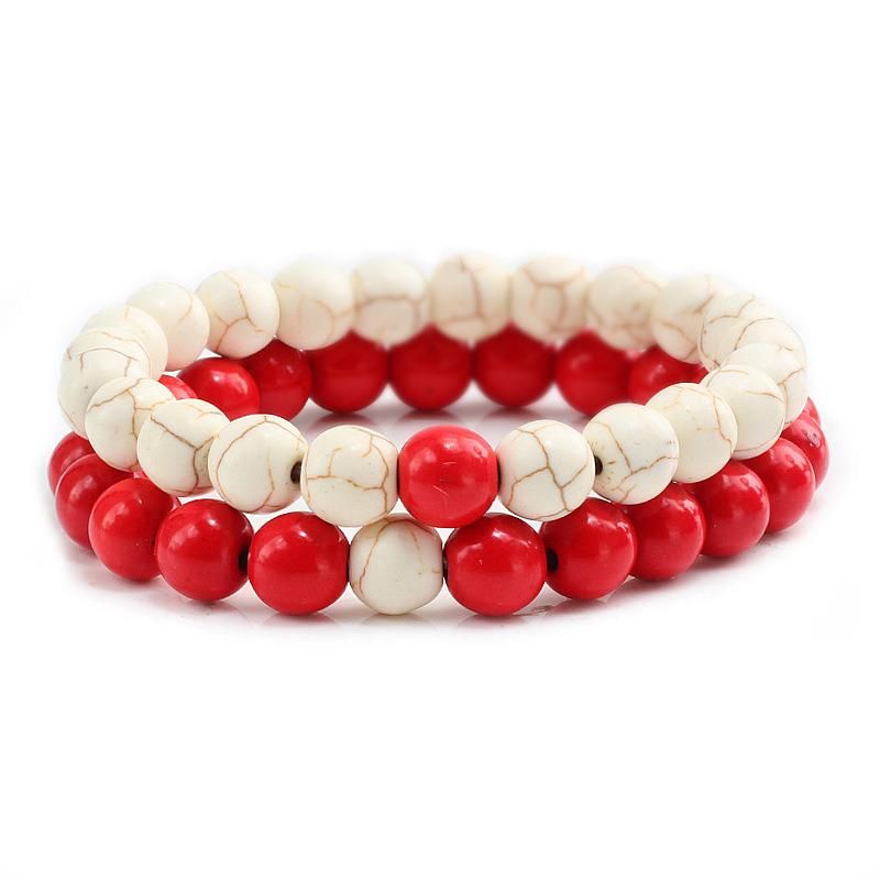 2PCS Men Women Classic Natural Stone Multicolor Beads Bracelet