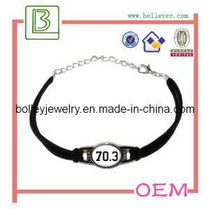 Genuine Black Leather Bracelet with Metal Name Plate