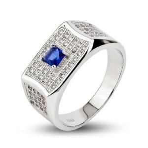 925 Sterling Silver Man Sapphire Diamond Gemstone Jewelry Ring