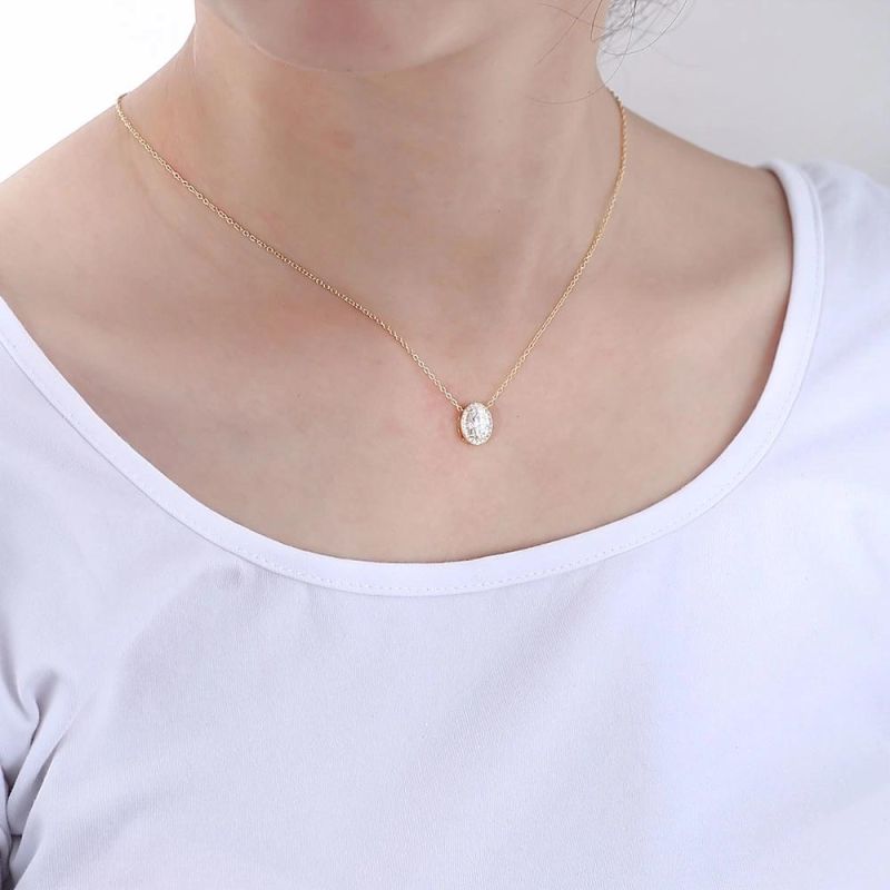 Minimalist 925 Sterling Silver Bridal Wedding Cubic Zirconia Diamond Necklace for Woman