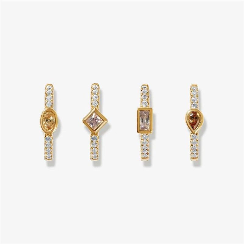 Minimal Geometric Shapes Brass Huggie Earring Set with Cubic Crystal and Contrast Detailing for Women