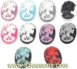 Mixed Resin Skull Pattern Oval Cameo Embellishment Findings 25x18mm (1&quot;x3/4&quot;) , Sold Per Packet of 100 (B15888)