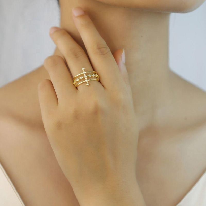 Real 925 Sterling Silver Ring Hollow Diamond Zircon Fashion Exquisite Adjustable Ring Women Girls Jewelry Gift