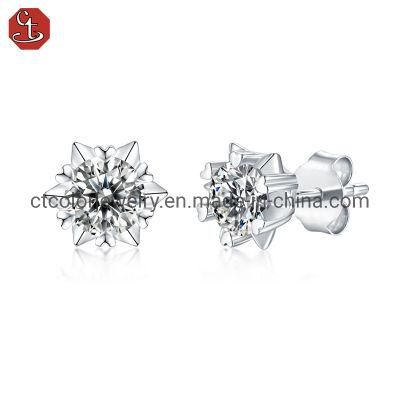 Fashion jewelry 1 carat moissanite diamond snowflake ear studs simple earring for girls