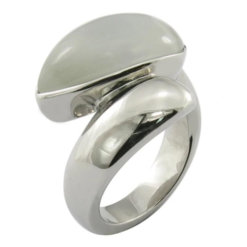 Oval White Stone Mens Ring Steel Jewellery
