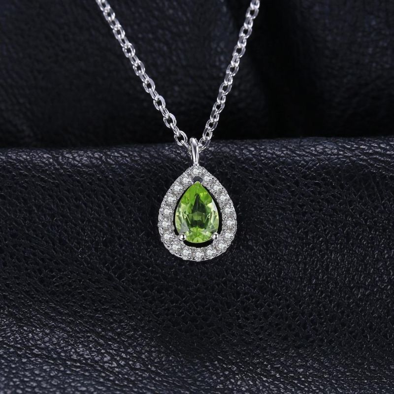 Pear Synthetic Peridot Pendant Necklace with Chain 18 Inches 925 Sterling Silver Jewelry