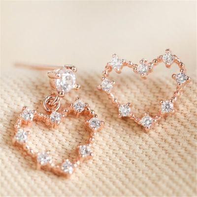 Mismatched Crystal Heart Earrings in Silver