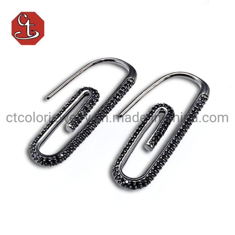 New 2021 long Tassels CZ Pave Huggie Hoop Dangle Small Key Drop Earrings Silver jewelry Brass Jewelry