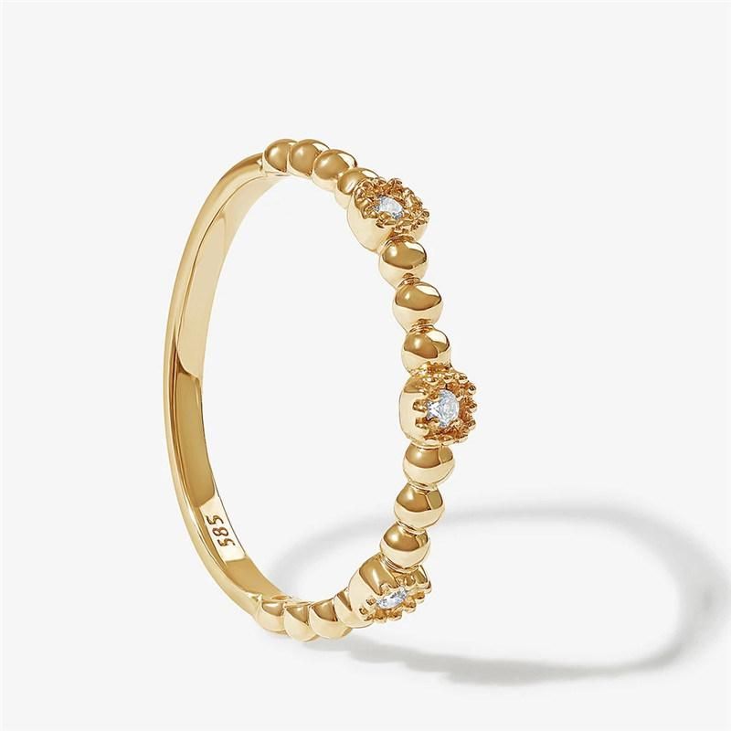 Beaded Texture Band Subtle Statement Crystal Cubic Zircon Ring in 18K Gold Plated for Women Party Accessories Wedding Gift