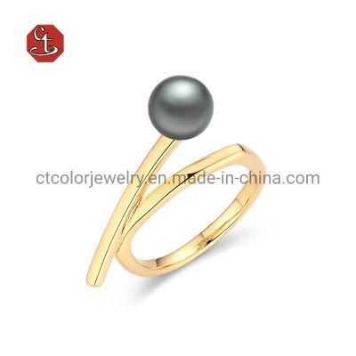 18K Gold 925 silver and Brass Vermeil Ring with Imitation Black Pearl Rings Jewelry