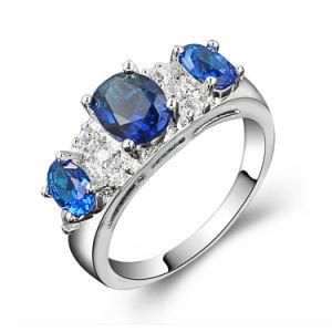 Fashion New Copper Jewelry Sapphire CZ Three Stone Ring