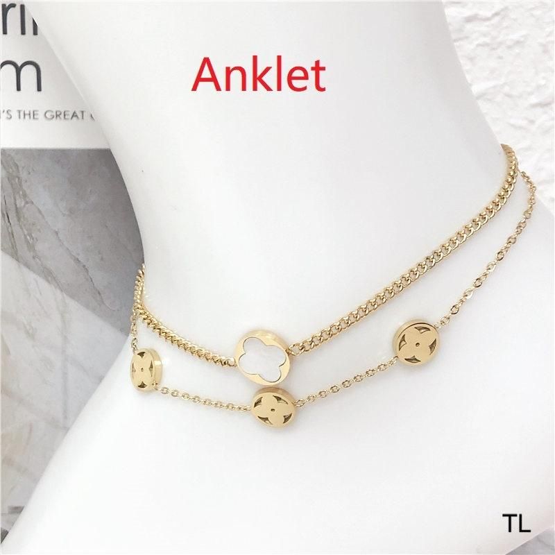 New Exquisite Layered Clover Flower Accessories Anklet Gold Fashion Ankle Bracelet Women Stainless Steel Jewelry Wholesale Replica Jewelry