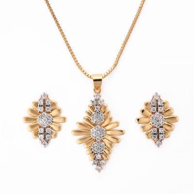 Fashion Accessories Alloy Silver 18K Gold Plated Women Jewelry Sets Chain Pendant Necklace with CZ Crystal