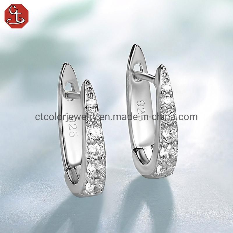 Wholesale Fashion Jewelry 925 Sterling Silve White CZ Black Crystal U-shaped earrings