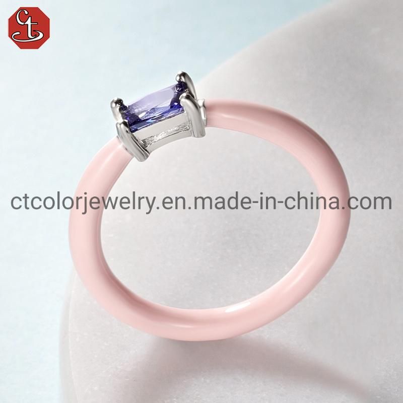 Fashion Jewelry Silver Ring Natural Gemstone Color Enamel Fashion Rings