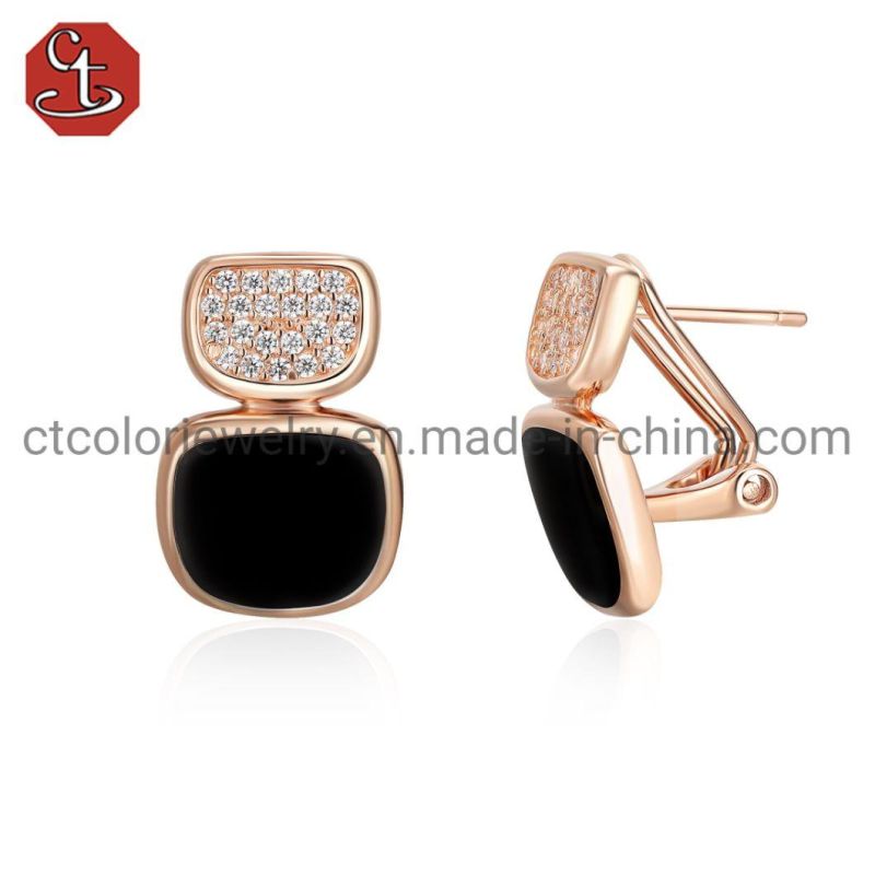 CT COLOR Fashion Jewelry Rose Gold Plated 925 Sterling Silver Earrings Enamel and CZ omega Earring for Women