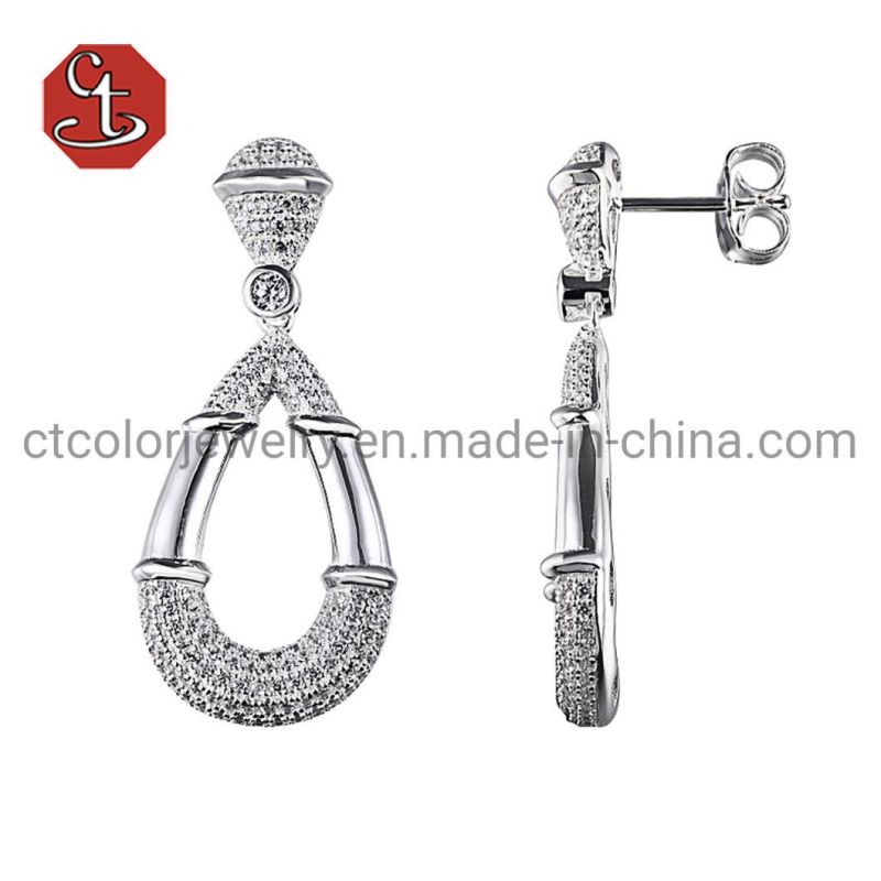 New CZ Pave and Plain Hollow Square Earrings Silver jewelry Brass Jewelry