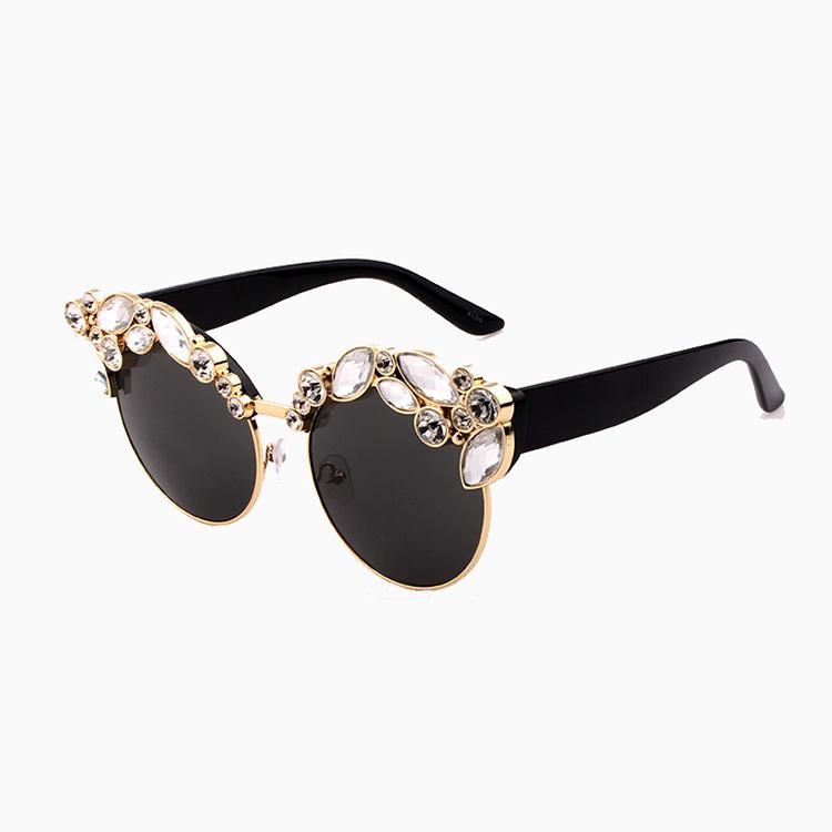 Round Design Diamonds White Smoke Lense Eyeglass Sunglass