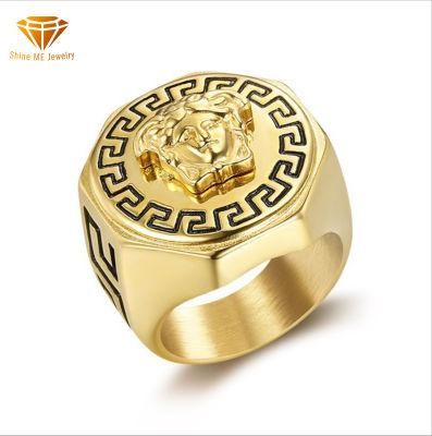 Ancient Greek Mythology Medusa Ring Titanium Steel Tide Brand Gold-Plated Medusa Hip Hop Hiphop Ring for Men Sgmr2625