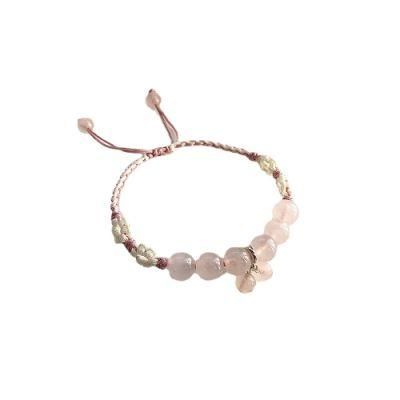 Natural Pink Crystal Bracelet 925 Sterling Silver Braided Bracelet