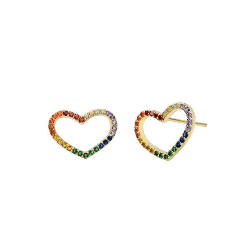 Hot Selling Colorful Brass Material Hollow Heart Shaped Stup Earrings