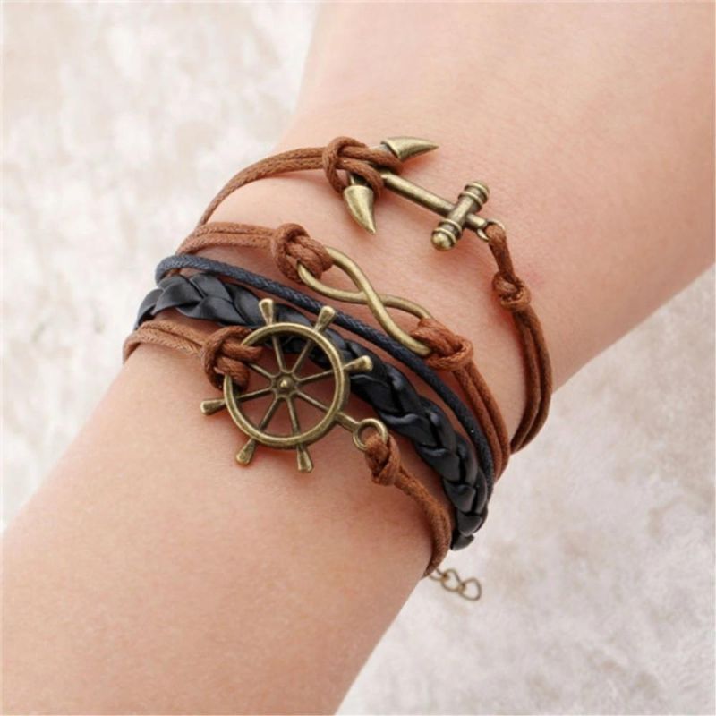 Anchor Shape Mixed Bracelet Leather