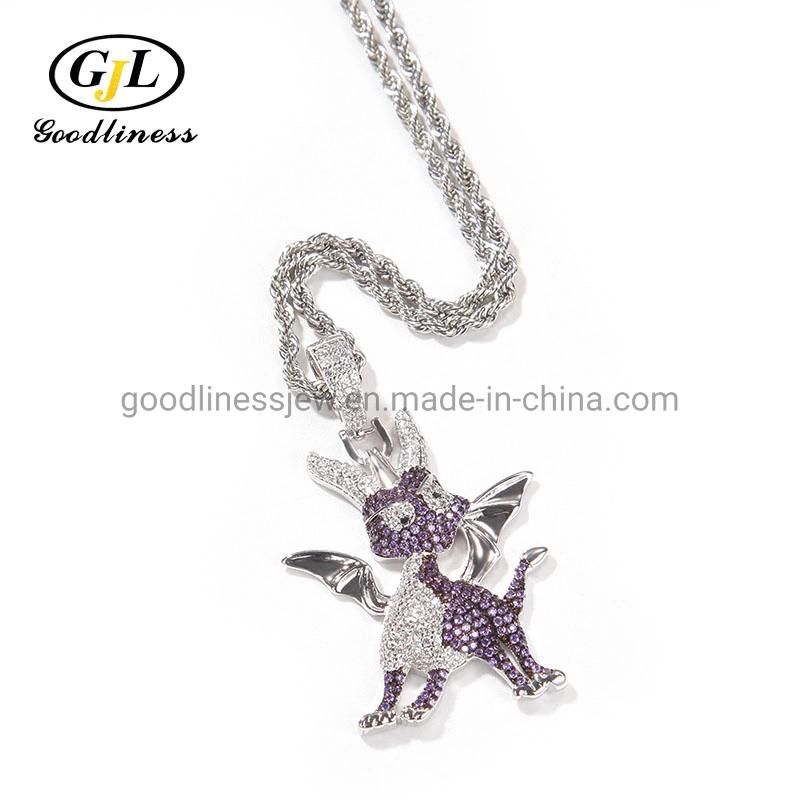 Custom Gold Filled Cubic Zirconia Cartoon Dragon Pendant Necklace Design