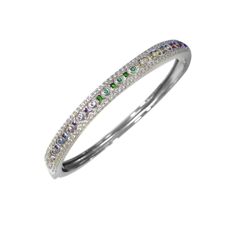 Fashion Jewelry Brass Silver 18K Gold Plated Colorful Zircon Bangles for Women