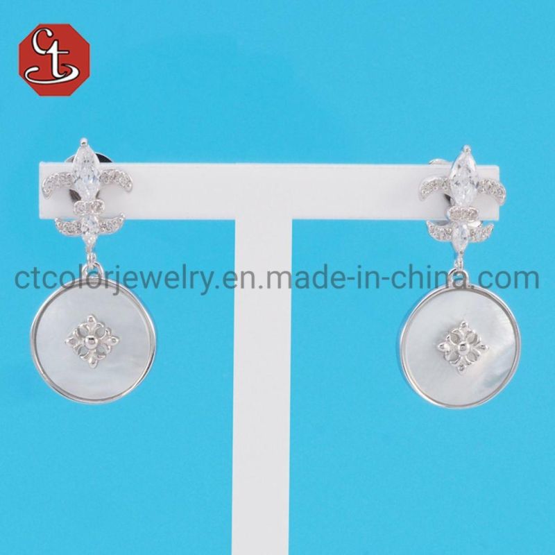 Wholesale Delicate Korean Style Silver Designs Shell Pearl Inlaid Earring