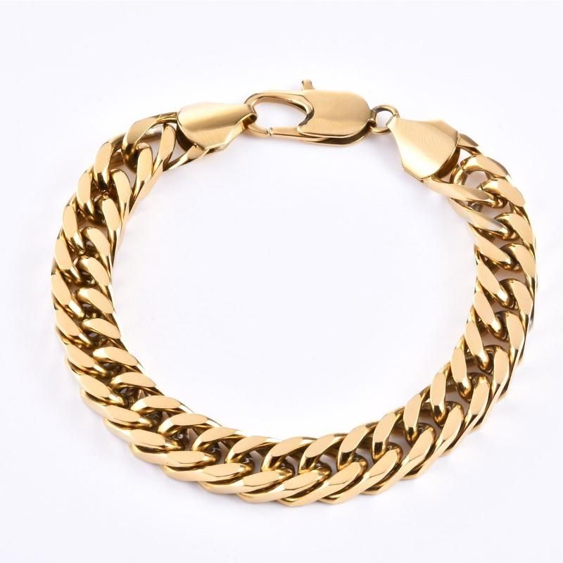 Chunky 18K Gold Plated Stainless Steel 6.0*10mm Width Thick Simple Curb Cuban Link Chain Bracelet for Men Boys