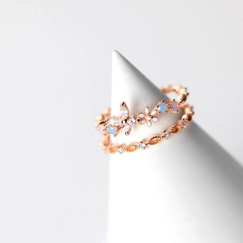 925 Sterling Silver Ring Multi-Layer Color Zircon Butterfly Adjustable Ring Women Sweet Wedding Jewelry