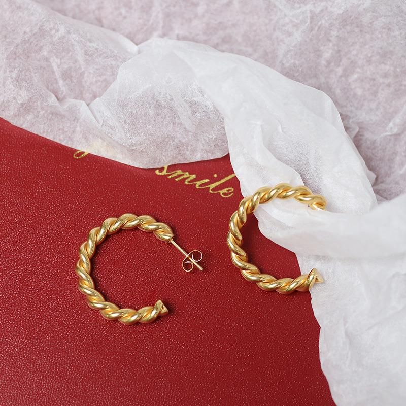 Fashion Jewelry Simple Rope Twist Stainless Steel Big Circle Stud Earrings