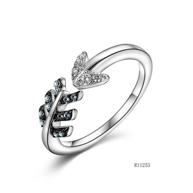 Arrows Sterling Silver with CZ Leaf Open Ring for Women