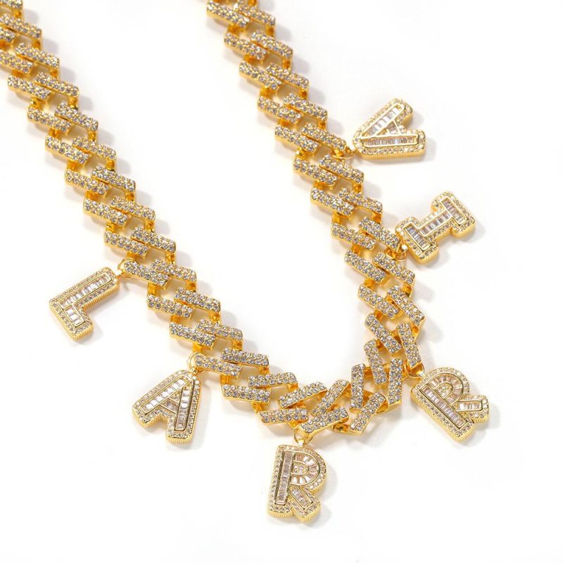 Iced out Letter Gold Plated Cuban Link Mens Charm Bracelets