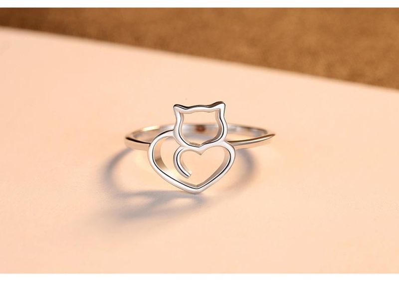 Fashion Jewelry Silver Hollow Tiny Cat Ring for Girls
