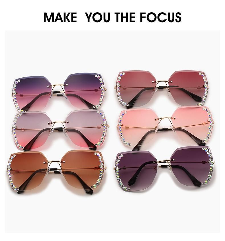 Diamond-Studded Sunglasses New Trend Frameless Trim Square Sunglasses Female Personality Ins Cross-Border Gradient Color Glasses