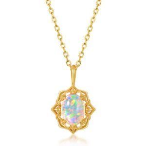 New Design Luxury Jewelry Pendant S925 Sterling Silver Gold Plated Claw Inlay Synthetic Opal Pendant Necklace